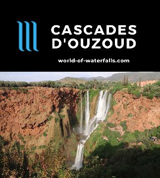 Cascades d'Ouzoud (Ouzoud Falls) is a 110m waterfall on the Oued Tissakht that we experienced on a circular walk among its desert oasis in Ouzoud, Morocco.