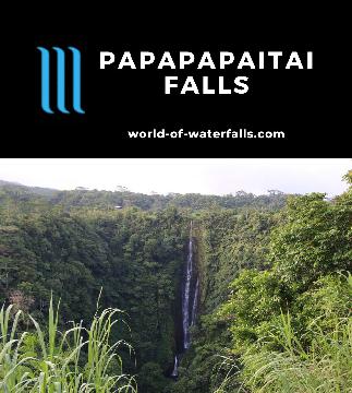 Papapapaitai Falls is a 100m waterfall (one of the tallest if not the tallest on Upolu Island) seen almost right off the Cross Island Road near Apia, Samoa.