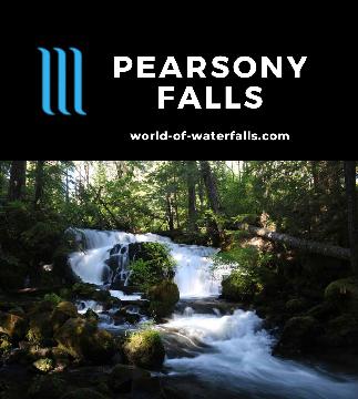 Pearsony Falls (or Pearsoney Falls) and 'Rogue Falls' are a pair of other waterfalls near Prospect, Oregon, also close to Mill Creek and Barrs Creek Falls.