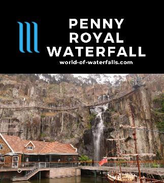 Penny Royal Waterfall is an artificial waterfall that's more of a prop in the complex, but it's big enough that we saw it from the city of Launceston, Tasmania.