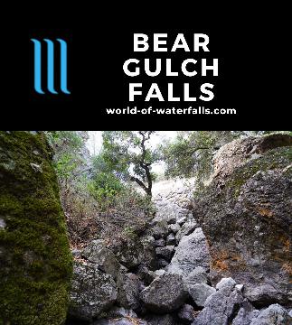 Bear Gulch Falls is a temporary bouldery waterfall on the order of 30ft or so requiring serious timing to see perform in Pinnacles National Park, California.