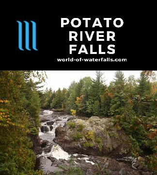 Potato River Falls is a series of waterfalls near Gurney, Wisconsin, reached by short maintained walks - one to an overgrown overlook and another to the river.