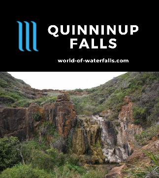 Quinninup Falls is an ocean-facing 10m waterfall tumbling onto a sandy beach near the Cape-to-Cape Trail in the Leeuwin-Naturaliste National Park in WA.
