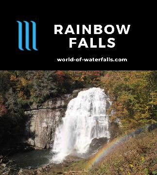 Rainbow Falls is a 125ft waterfall on the Horsepasture River in the Nantahala NF near Brevard, North Carolina, featuring many other waterfalls on a 3-mile hike.