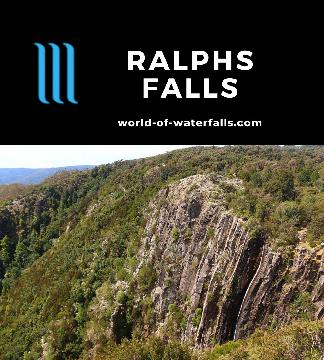 Ralphs Falls is a narrow 100m waterfall dropping across from Norm's Lookout, which overlooked the agricultural town of Ringarooma reached by a 600m track.