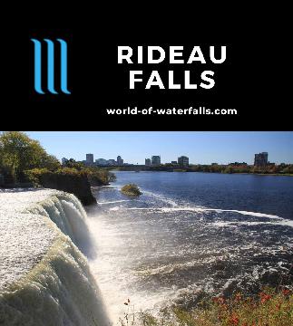 Rideau Falls is a pair of 9m high waterfalls on the Rideau River feeding the Ottawa River in Ottawa, Canada, which have been impacted by man-modifications.