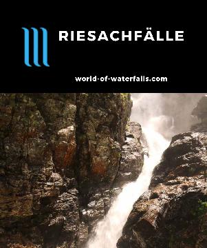 Riesachfaelle (or more accurately Riesachfälle) is a pair of waterfalls at the head of Untertal Valley upslope from Schladming and Rohrmoos in Styria, Austria.
