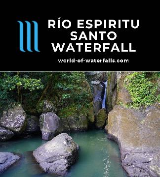 The Rio Espiritu Santo Waterfall dropped into a boulder-fringed green pool that is sometimes called Charco Verde in a less-visited part of El Yunque Forest.