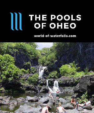 The Pools of Oheo are a series of waterfalls and swimming holes in the Kipahulu District of Haleakala National Park informally called the Seven Sacred Pools.