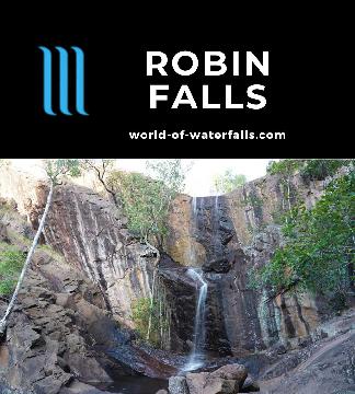 Robin Falls is a seasonal 3-tiered waterfall that may offer crocodile-free swimming near Adelaide River in the Top End accessed by a 30-45 min return walk.