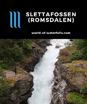 Slettafossen is a powerful cascade dropping 24m in cumulative height on the Rauma River as it ran in Norway's famed Romsdal Valley in Møre og Romsdal County.