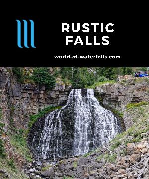 Rustic Falls is a textured 47ft waterfall next to the former Golden Gate Road west of Bunsen Peak and south of the Mammoth Junction in Yellowstone National Park