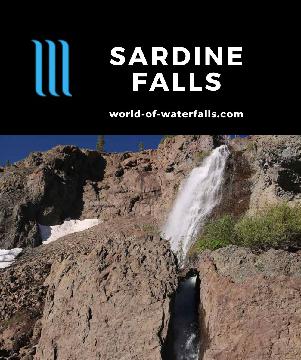 Sardine Falls (also Sardine Creek Falls) is a 75ft high elevation waterfall reached by a 2.5-mile RT hike with a creek crossing near Bridgeport, California.