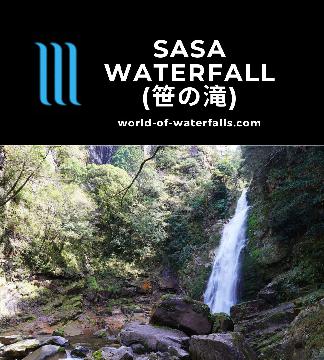 Sasa Waterfall (笹の滝) plunges 32m on a tributary of the Taki River that is among Japan's Top 100 Waterfalls according to the Ministry of the Environment.