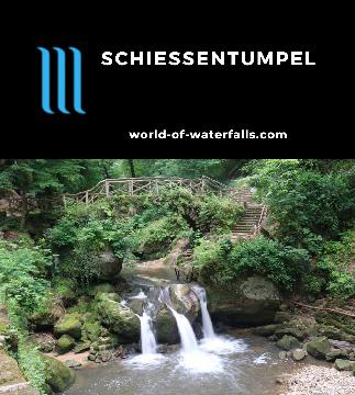 The Schiessentumpel (Schiessentümpel) refers to both a short 3-5m cascade and the stone bridge above it in the Müllerthal (Little Switzerland) of Luxembourg.