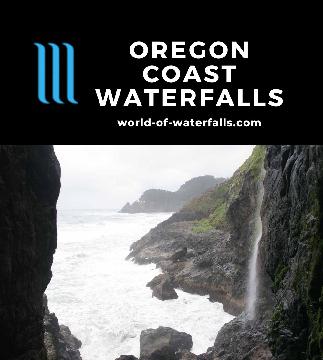 This Oregon Coast Waterfalls page is what we put together to honor the plethora of nameless and named waterfalls that dive right onto a beach or into the ocean. In general, we find such waterfalls...