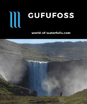 Gufufoss is the largest of the many waterfalls upslope of Seyðisfjörður. In addition to its size, it stood out with its block shape and namesake mist thrown up.