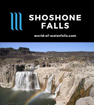 Shoshone Falls is a 212ft tall 900ft wide regulated (therefore seasonal) waterfall on the Snake River in Twin Falls, Idaho, nicknamed the 'Niagara of the West'.