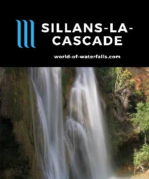 Sillans La Cascade (Cascade de Sillans) is the name of both the pleasant double-barreled falls as well as the town just upstream from it in the south of France.