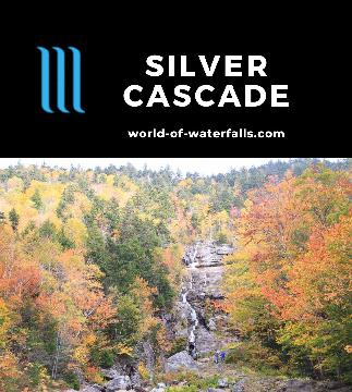 Silver Cascade is a 250ft cascading roadside waterfall where we saw it with the Fall colors explosion right off the Hwy 320 near Harts Location, New Hampshire.