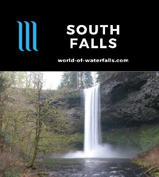 South Falls is a 177ft waterfall reached by a 1/4-mile hike that goes behind it making it the most famous Silver Falls State Park waterfall near Salem, Oregon.