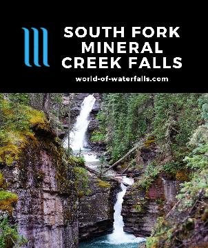 South Fork Mineral Creek Falls is a colorful 80-100ft two-tiered waterfall accessed by a short hike from a scenic campground in the San Juan National Forest