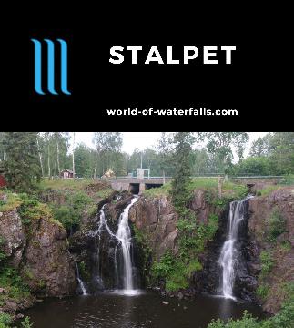 Stalpet Waterfall is a 20m dual waterfall on a infant Svartån River that we experienced with an easy walk both into and around its gorge near Aneby, Sweden.