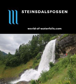 Steinsdalsfossen is a 46m waterfall with an easy trail allowing you to go behind it. Kaiser Wilhelm II loved this place and came here each summer before WWI.