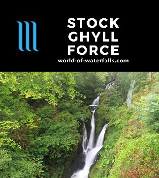 Stock Ghyll Force is a multi-tiered and multi-segmented 60ft waterfall in the Lake District town of Ambleside in North England that we reached by a short walk.