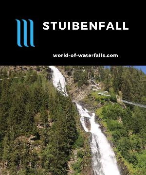 Stuibenfall is a 159m waterfall on the Horlachbach seen on an adventurous hike involving bouncy bridges, natural bridges, and spiral steps in Umhausen, Austria.