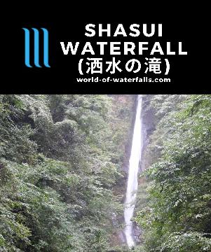 Syasui Waterfall (洒水の滝; Shasui Falls) is a 90m tall slender waterfall reached by an 800m walk with a temple and shrine located near Yamakita, Kanagawa, Japan.