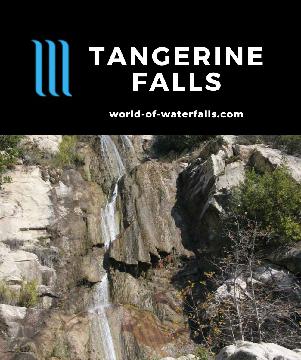 Tangerine Falls (West Fork Cold Springs Falls) is a 150ft disjoint waterfall in Santa Barbara requiring a rough hike and scramble of at least 2 miles round-trip