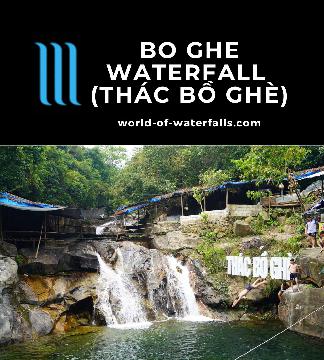 The Bo Ghe Waterfall (Thác Bồ Ghè) is one of the swimming hole waterfalls near Da Nang with canopied sitting areas set up for cooling off and having fun.