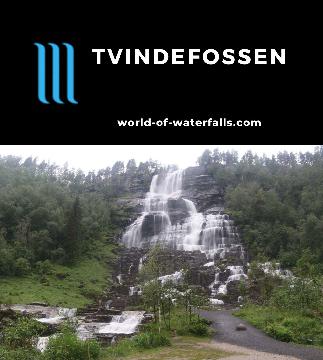 Tvindefossen is a convenient and popular 152m waterfall that sees lots of tour bus traffic. It's just north of Voss along the E16 in Vestland County, Norway.
