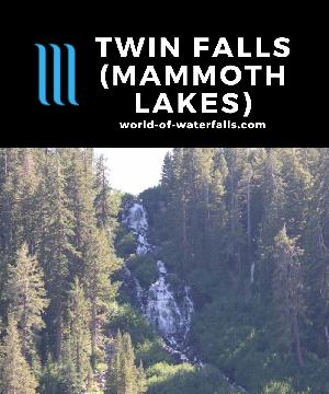 Twin Falls is a reportedly 250ft waterfall draining Lake Mamie as it tumbles into the Twin Lakes near Mammoth Lakes (a resort area better known for skiing).