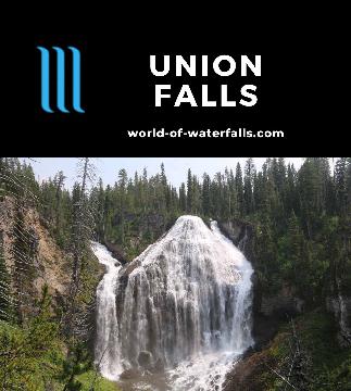 Union Falls is a unique 260ft waterfall in Yellowstone's remote Bechler Region (i.e. the Cascade Corner) on a 16-mile hike with an option to swim at Ouzel Pool.