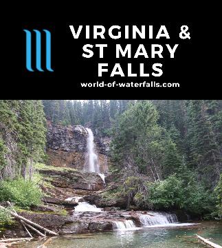St Mary Falls and Virginia Falls are two named waterfalls in Glacier National Park accessed by a 3.6-mile round-trip hike featuring many cascades along the way.
