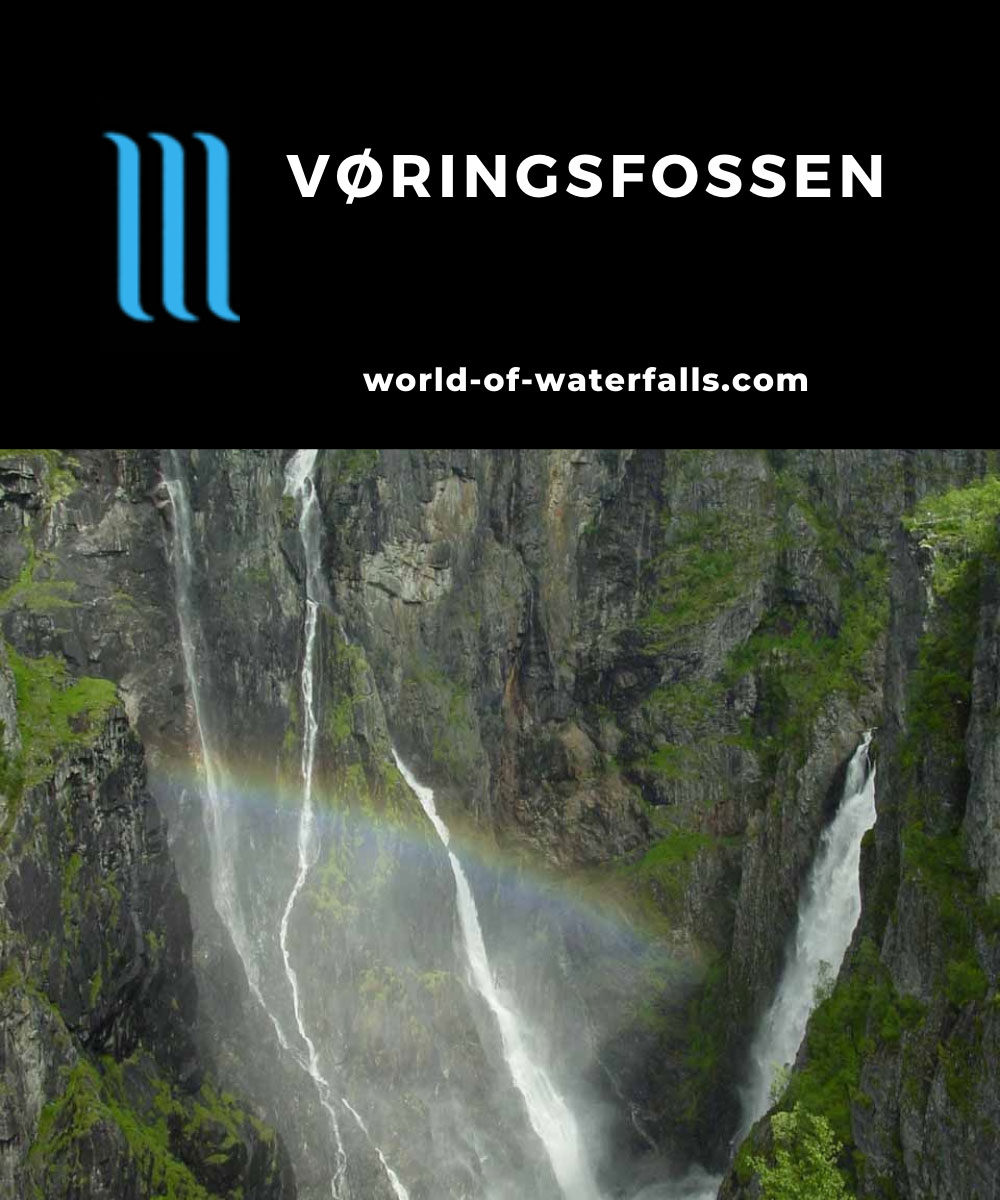 Voringsfossen_034_06252005 - The Lower View of both Vøringsfossen (right) and Tysvikofossen (left) with a nice afternoon rainbow as seen in June 2005