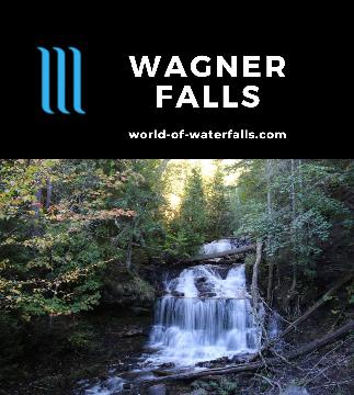 Wagner Falls is a 20ft multi-tiered waterfall that is convenient and thus popular, especially with Fall colors and that it's by the town of Munising, Michigan.