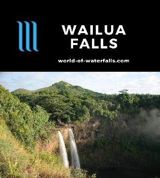Wailua Falls is a famous pair of roadside waterfalls on the Wailua River in Kaua'i, which made them very popular, especially given its proximity to Lihu'e.