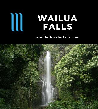 Wailua Falls is a satisfyingly 95ft tall and photo-friendly roadside waterfall easily seen on the Hana Highway in East Maui between Hana and Oheo Gulch.