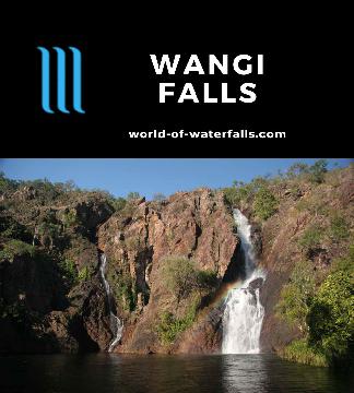 Wangi Falls is a 41-52m tall waterfall in Litchfield National Park that may have a companion in high flow. It can also be a swim hole if conditions allow.