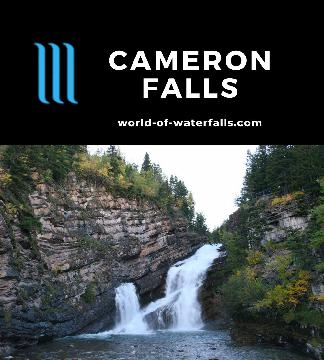 Cameron Falls is an easy-to-see roadside waterfall that can turn pink under the right conditions in the Canadian town of Waterton near the USA-Canada border.