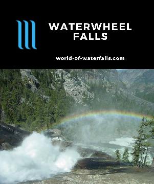 Waterwheel Falls is a sloping cascade on the Tuolumne River with a giant waterwheel that is often mistaken with LeConte Falls a short distance upstream.