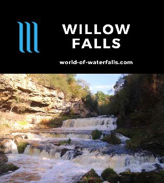 Willow Falls is a 45ft tall 100ft wide waterfall on the Willow River near Hudson, Wisconsin (near the Minnesota border), revived after a dam removal in 1992.