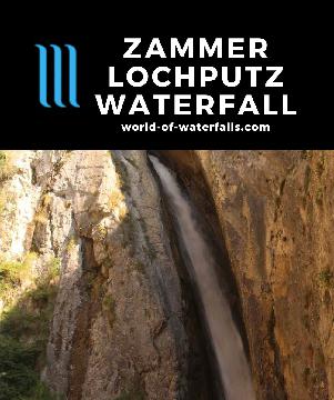 Zammer Lochputz Waterfall (Lötzer Wasserfall) is a 30m falls on the Lötzbach at the mouth of a narrow limestone gorge by Tirol's oldest hydroelectric plant.